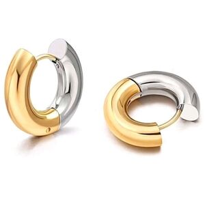 NEW! 18K Gold & Silver Plated Two-Tone Chunky Huggie Hoop Earrings